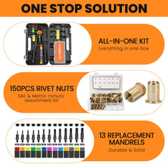 FOREVTL rivet nut tool kit mandrels array for easy changes.