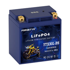 Forgetyo YTX30L-BS lithium battery front view, compact and easy to install.