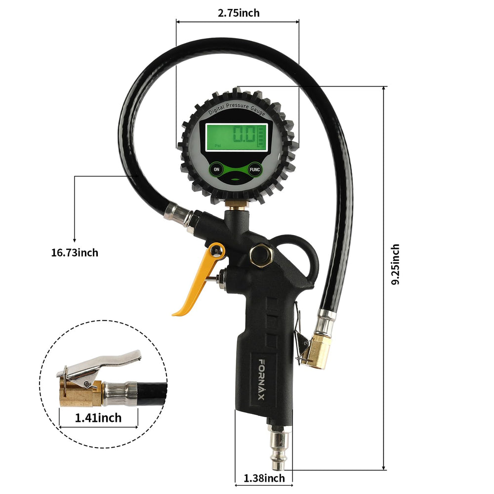 FORNAX inflator hose and connection reach tight spots.