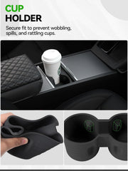 Foronetry cup holder insert keeps drinks steady during drive.