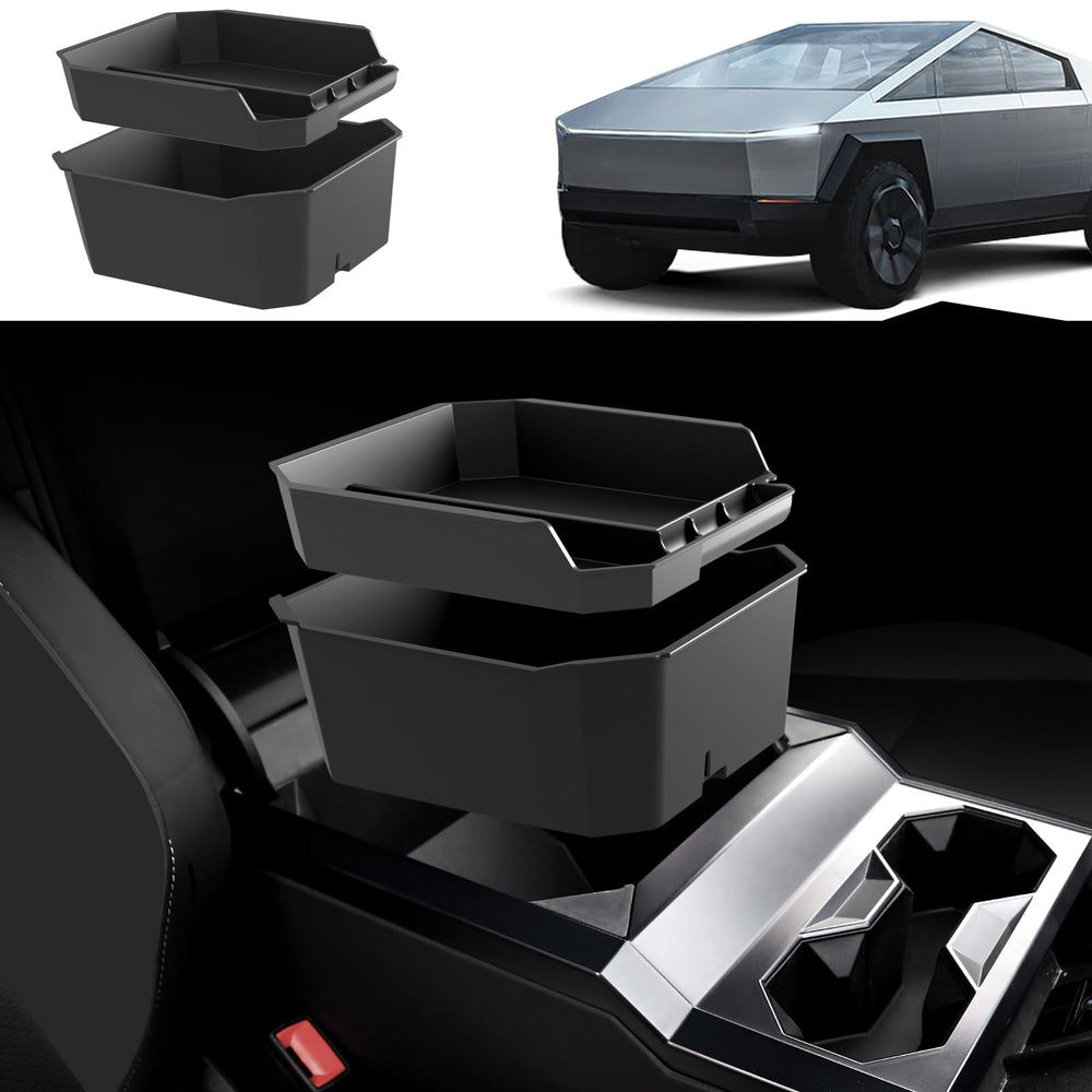 Foronetry Cybertruck double-layer console organizer fits precisely for 2024–2026 models.