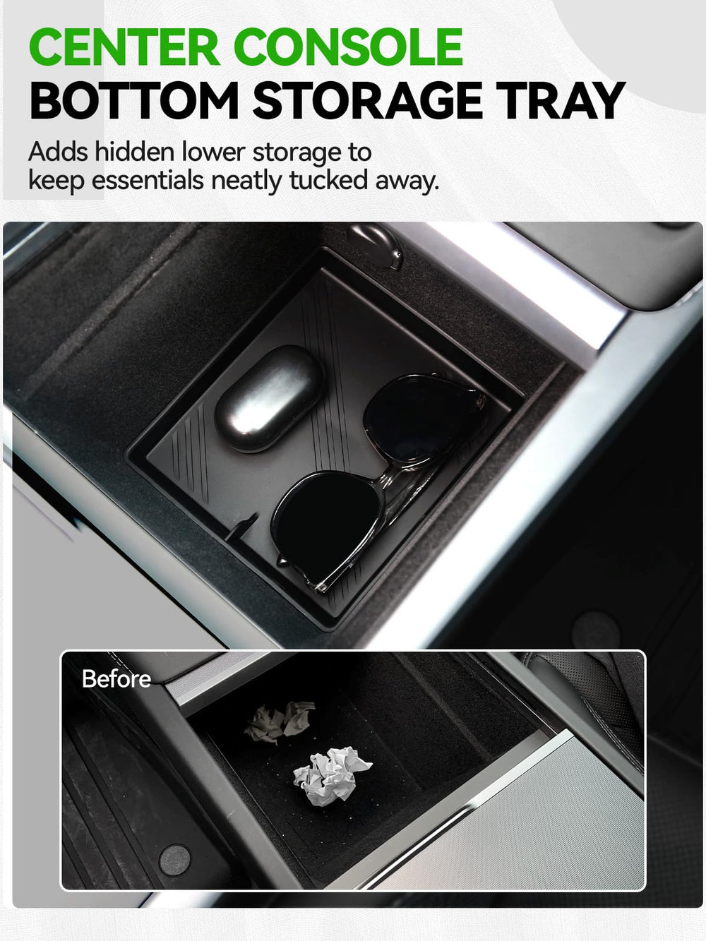 Foronetry lower storage tray helps separate gear and reduce clutter.