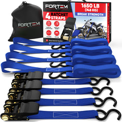 FORTEM ratchet strap 4-pack buckles in use for secure cargo transport