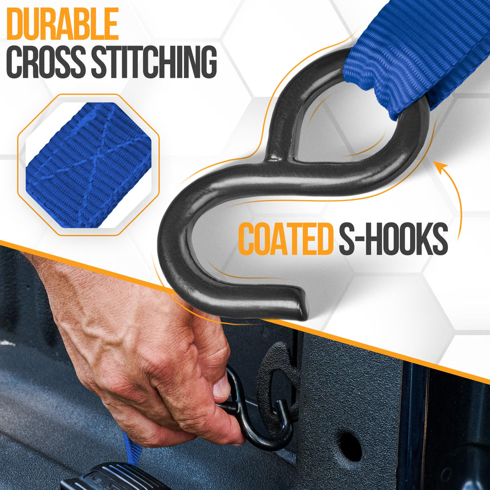 FORTEM ratchet straps S-hooks anchoring a load securely