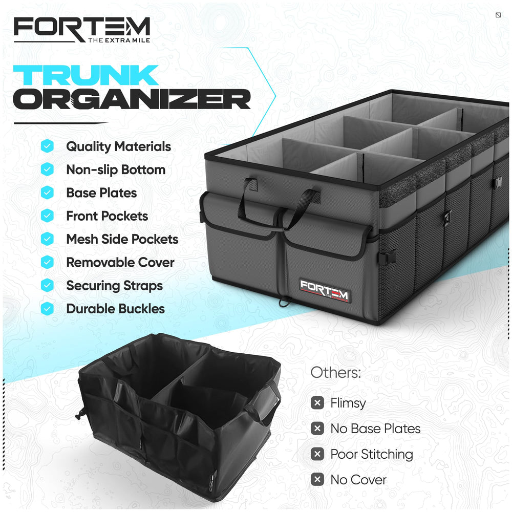 FORTEM trunk organizer collapsed form saves space when not in use.