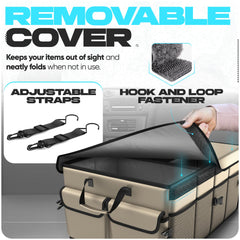 FORTEM trunk organizer collapsed to one compartment for portability