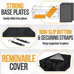 FORTEM interlocking buckles allow linking multiple organizers for bigger setups