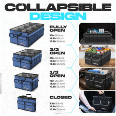 FORTEM Trunk Organizer highlights mesh pockets with lids for quick access.