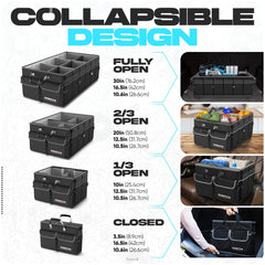 FORTEM trunk organizer provides multiple pockets for groceries, toys, and more.