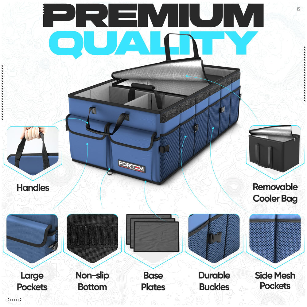 FORTEM Trunk Organizer with non-slip strips prevents shifting during drives.