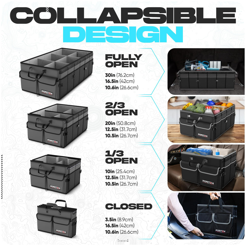 FORTEM trunk organizer removable lid adds privacy and security.