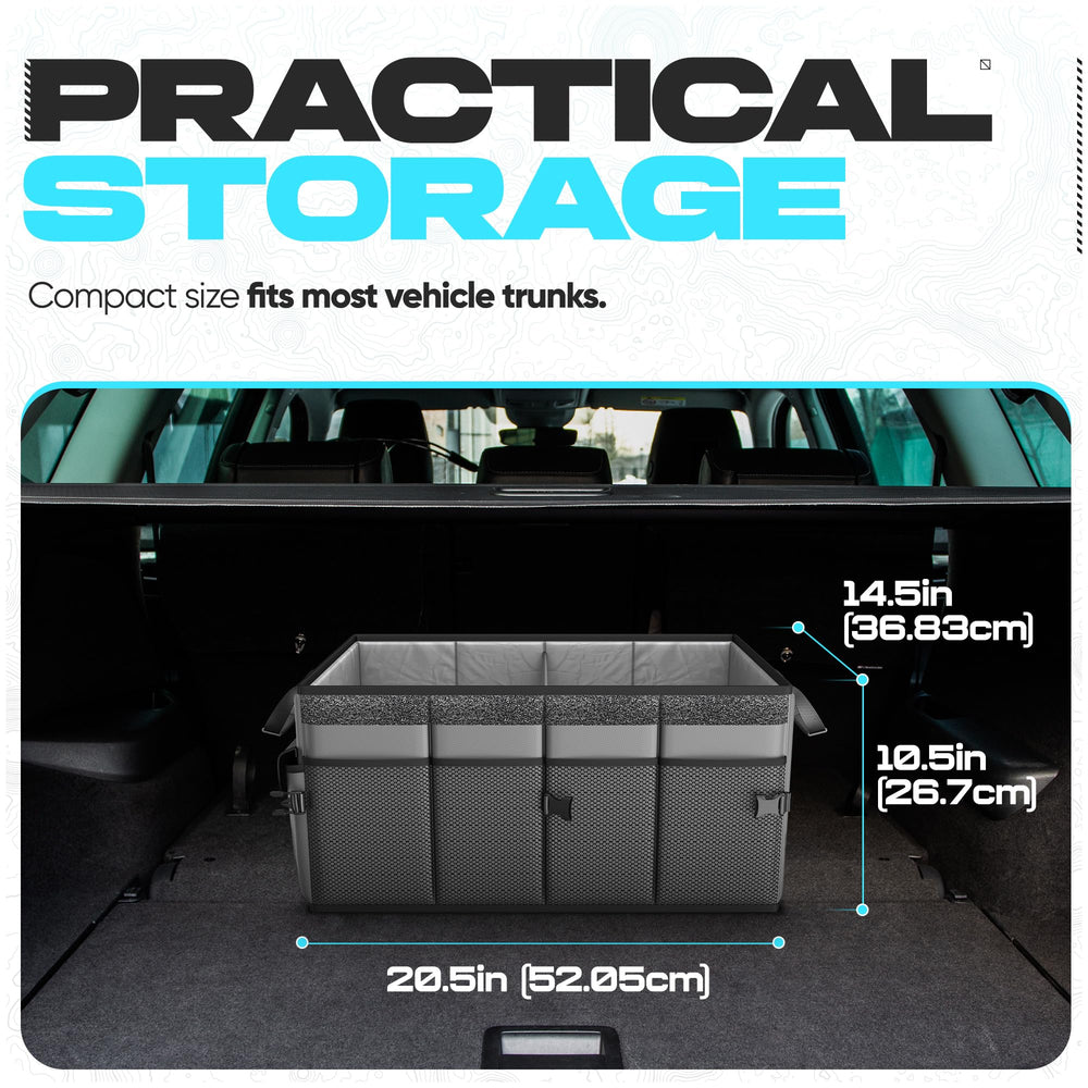 FORTEM trunk organizer collapsible lid hides items for security.