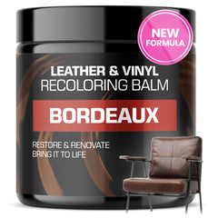 FORTIVO Leather Recoloring Balm tube being applied to a sofa for color refresh