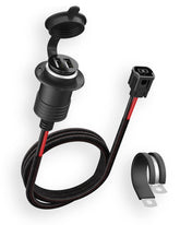 Foruly dual USB port waterproof motorcycle charger mounted on Honda CRF300L for reliable charging.