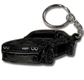 FOUR WHEEL BEAST Dodge Challenger keychain front view shows durable metal build for daily use