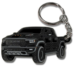 FOUR WHEEL BEAST Dodge Ram keychain close-up with raised details for premium feel
