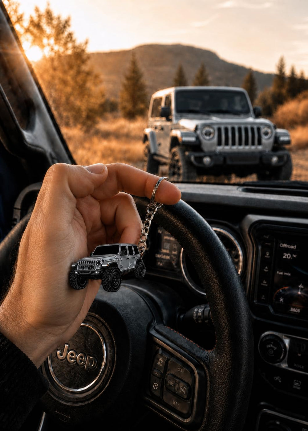 Four Wheel Beast keychain compatible with Jeep Wrangler JL JK JKU models.