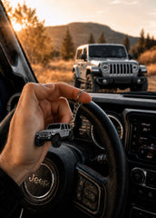 Four Wheel Beast keychain compatible with Jeep Wrangler JL JK JKU models.