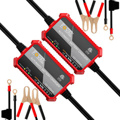 FOVAL battery charger front view, compact and ready for on-the-go maintenance