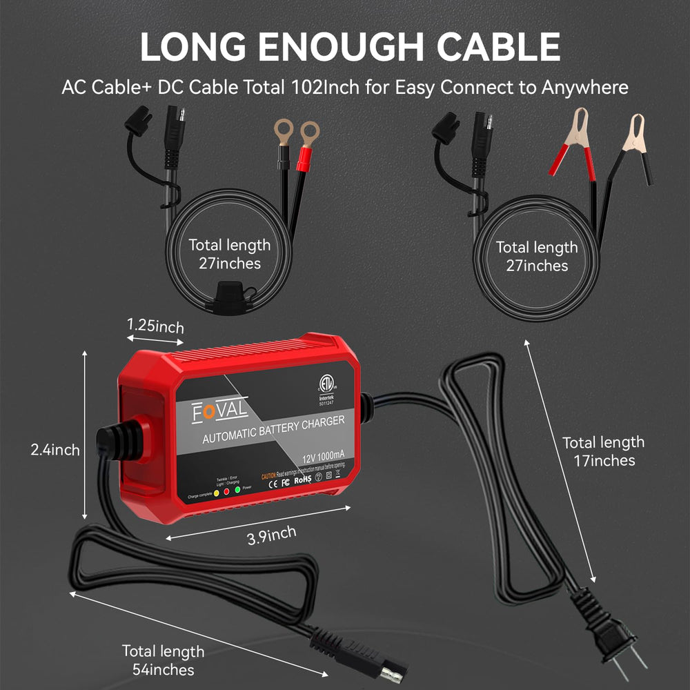 FOVAL safety features protect against reverse polarity and overcharge during charging