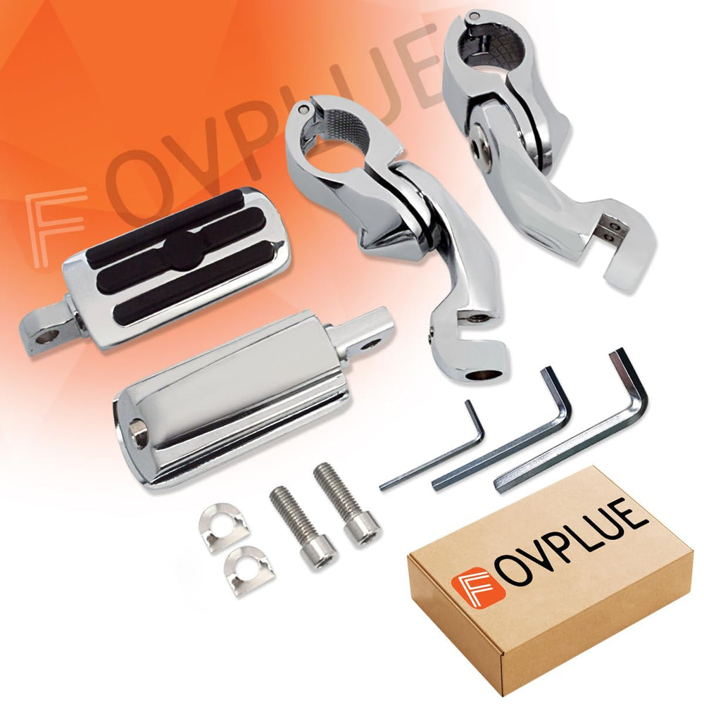 FOVPLUE chrome finish highway footpegs combining style and durability.
