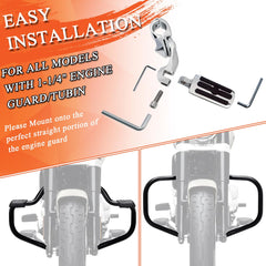 FOVPLUE easy-install clamps securing footpegs to engine guard.