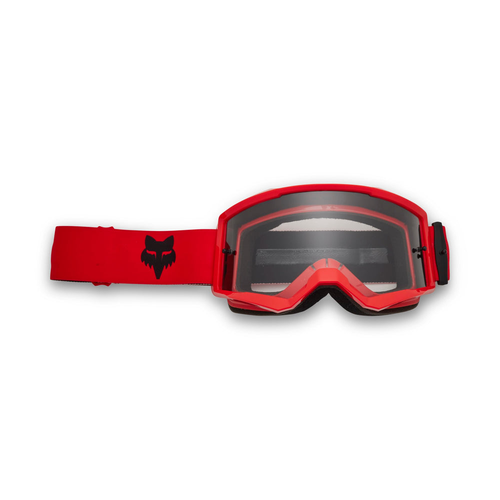 Fox Racing main motocross goggle in fluorescent red with wide viewport for clear field of view.