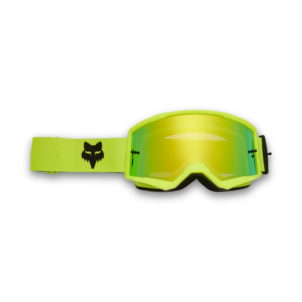 Fox Racing Main Motocross Goggle with Fluorescent Yellow Spark provides a wide viewport and UV protection.
