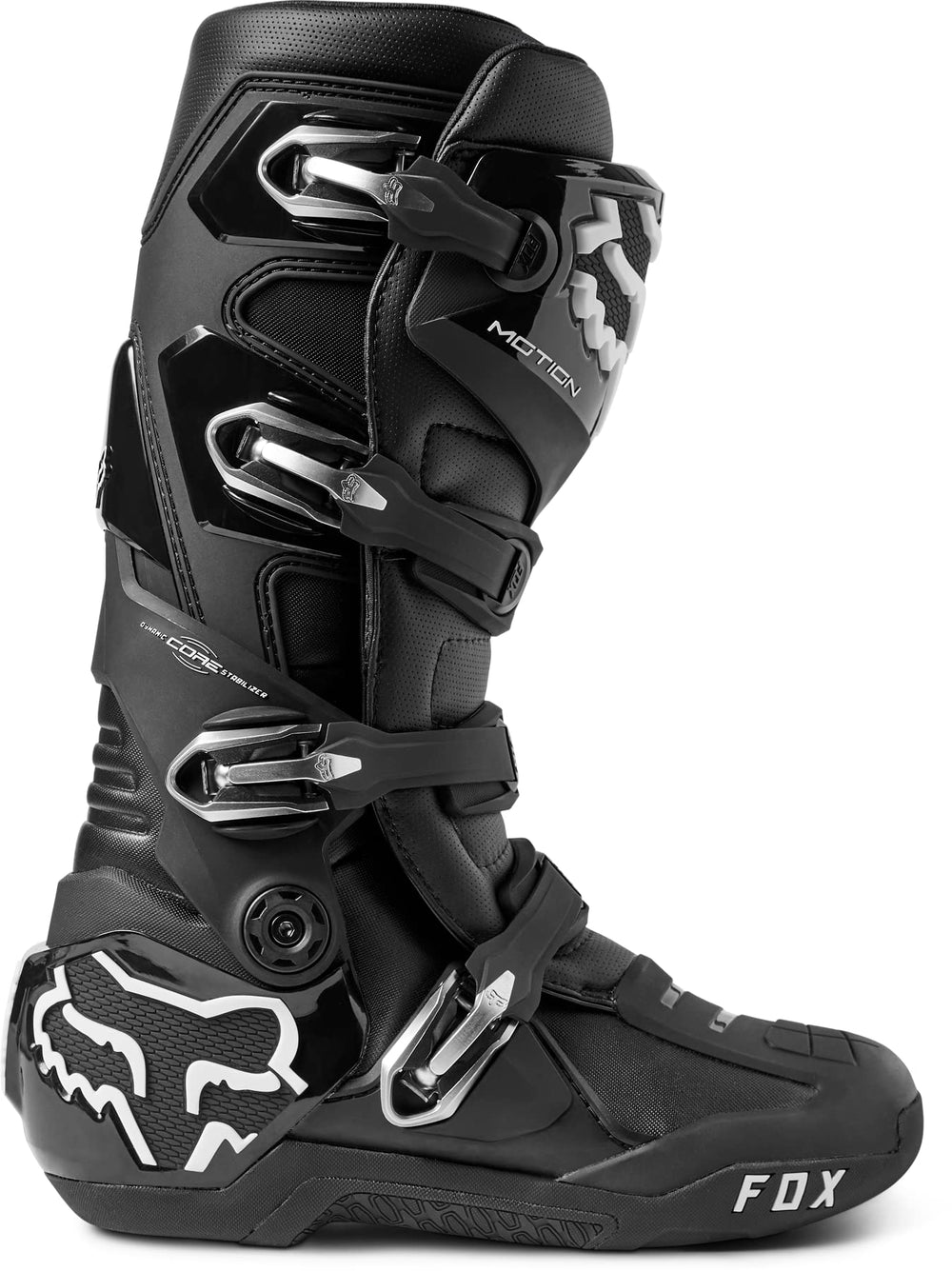 Fox Racing Motion boots side view shows secure buckle system and ergonomic ankle line.