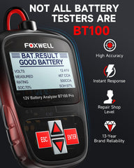FOXWELL BT100 PRO safety features guard against reverse polarity.