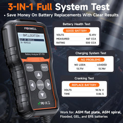 FOXWELL BT705 digital display screen shows SOH, SOC and CCA readings