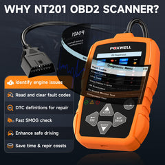 FOXWELL NT201 color display provides clear fault codes and readings.