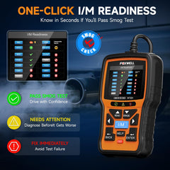 FOXWELL NT301 I/M readiness indicator guides emissions readiness at a glance.