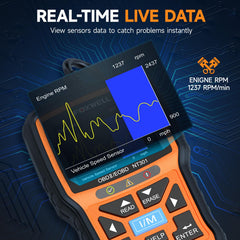 FOXWELL NT301 VIN readout confirms vehicle identity instantly.