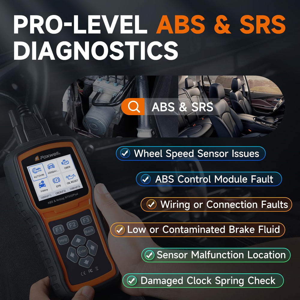 FOXWELL NT630 Plus live data graphs show wheel speed and brake pressure.