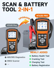 FOXWELL NT630 Pro battery test display shows SOH and charging status.