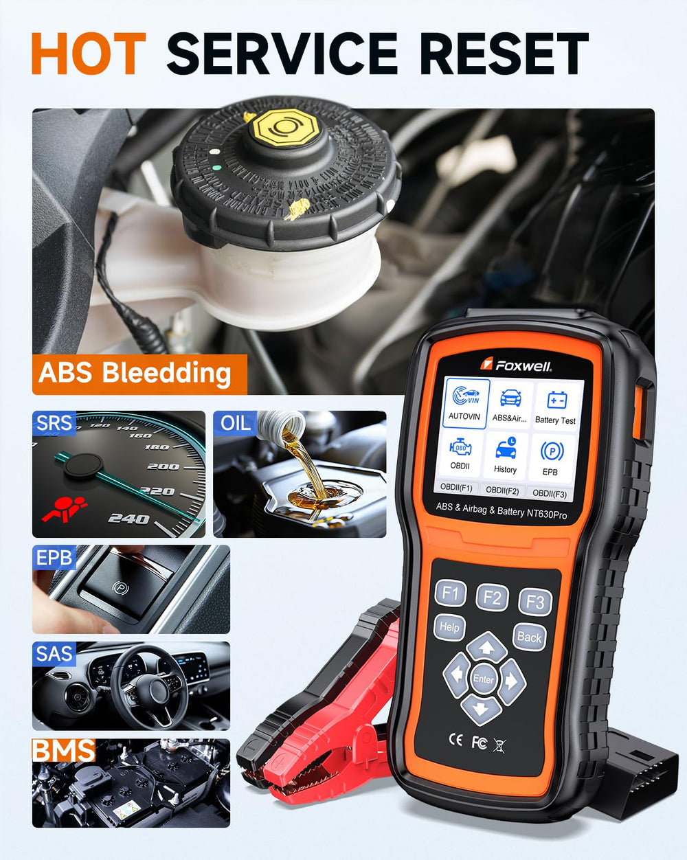 FOXWELL NT630 Pro service resets enable quick maintenance tasks.
