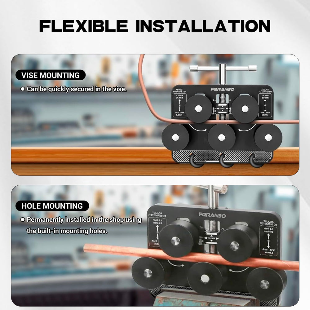 FQRANBO tubing straightener mounted in vise for stable operation