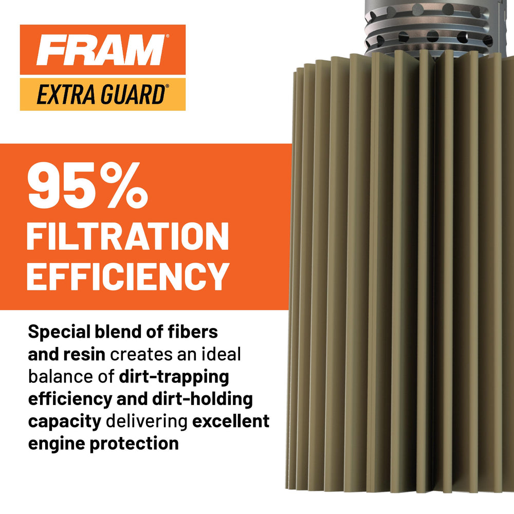FRAM Extra Guard PH6022 filter label detail, shows oil compatibility and intervals.