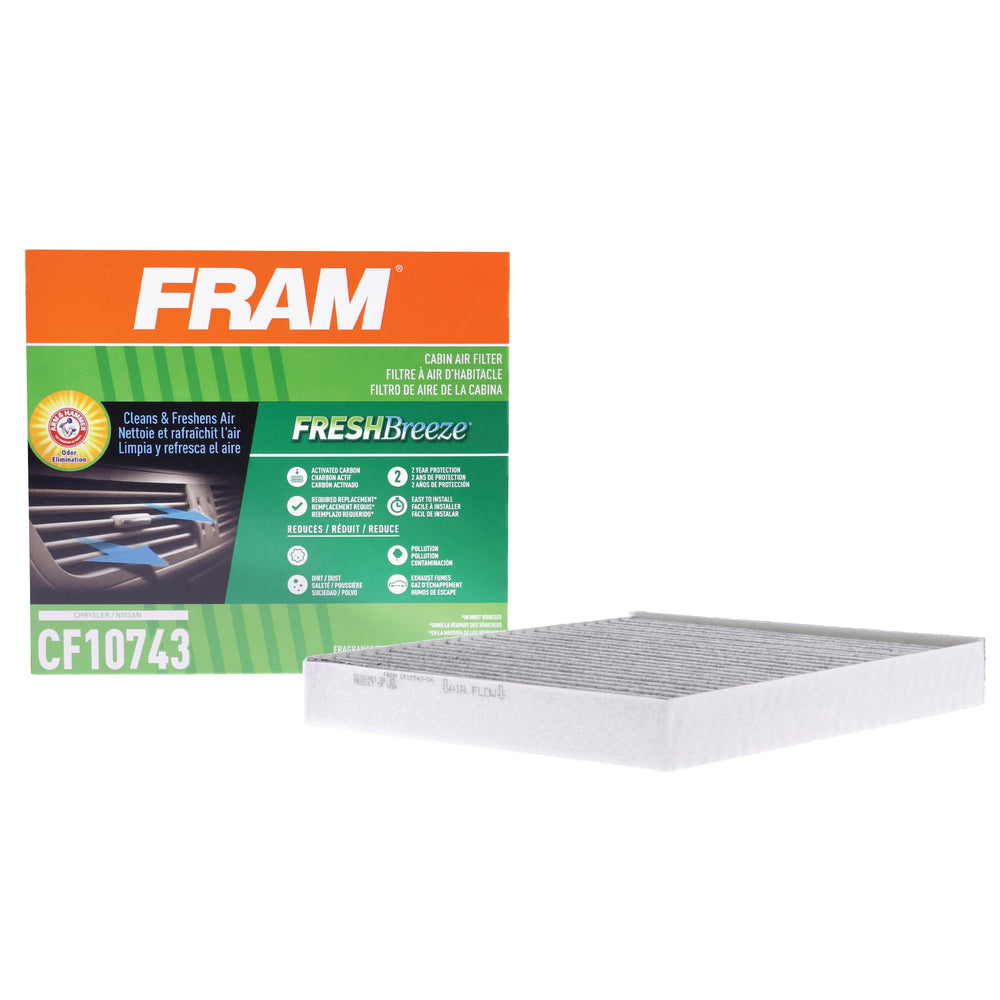 FRAM Fresh Breeze front view cabin filter with deodorizing action for car air.