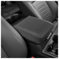 Frani center console armrest cover on a Tacoma shows premium leather wrap for comfort and style