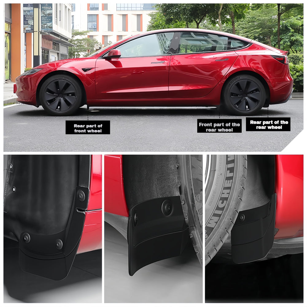 Frani mud flaps for Tesla Model 3 Highland rear-left protection and spray reduction.