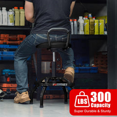 FreekyFit Garage Stool stable handle doubles as backrest for support