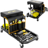FreekyFit rolling shop stool with wheels in bright yellow for easy mobility