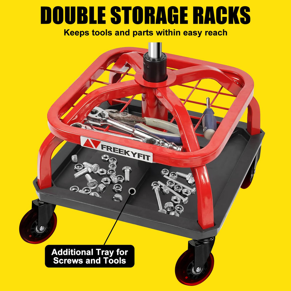 FreekyFit rolling stool metal frame for durability.