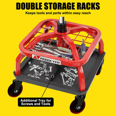 FreekyFit rolling stool metal frame for durability.