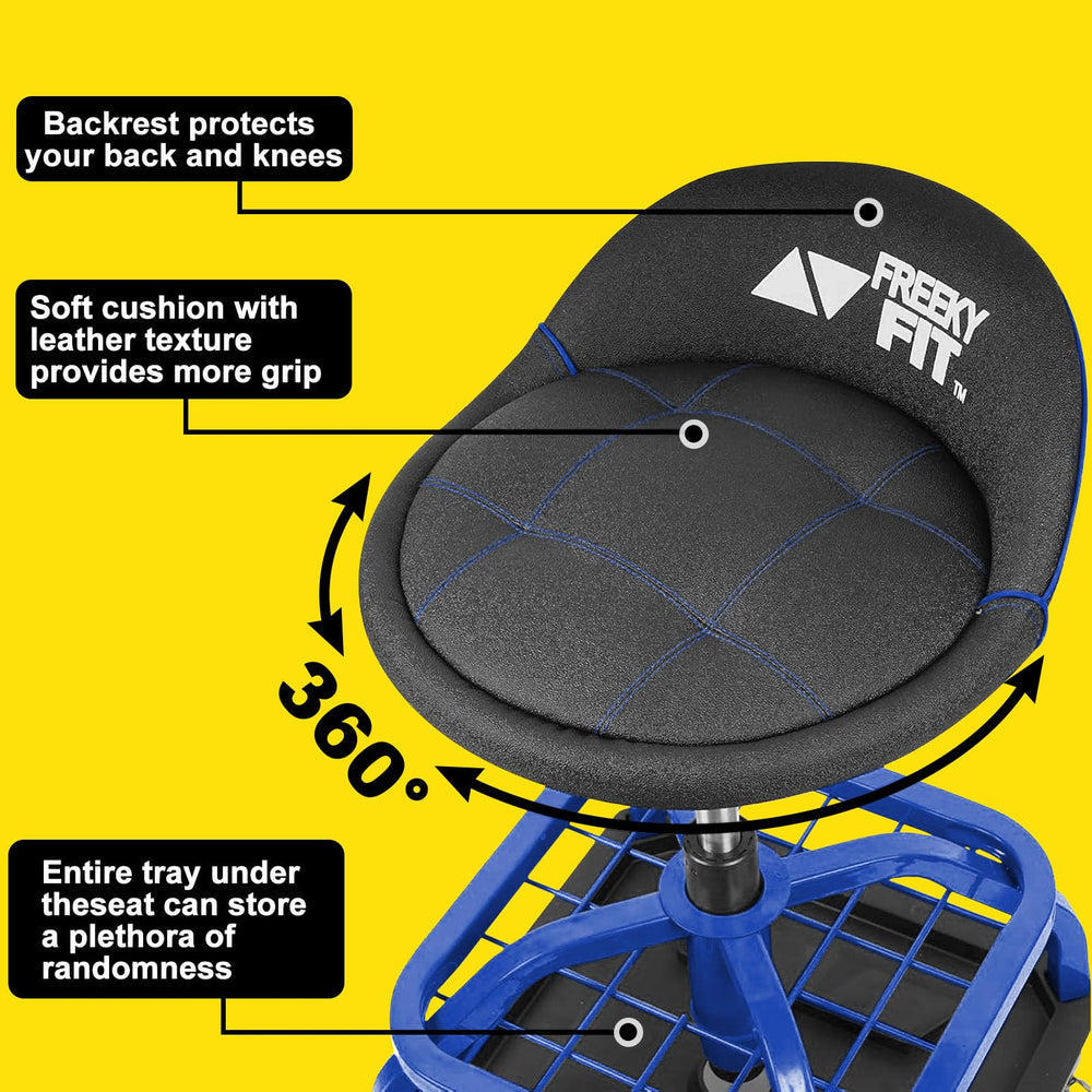 FreekyFit rolling stool steel frame supports up to 330 pounds.