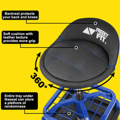 FreekyFit rolling stool steel frame supports up to 330 pounds.