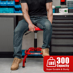 FreekyFit Shop Stool backrest supports the lumbar area during demanding tasks.