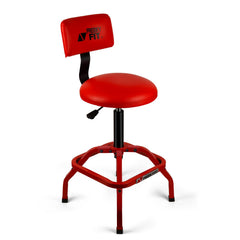 FreekyFit Shop Stool with Backrest provides ergonomic support during long workshop tasks.